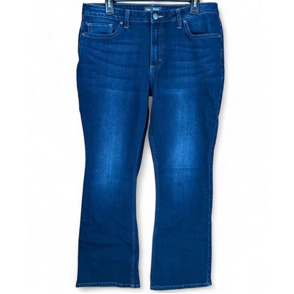 Lee Women’s Size 14S Bootcut Stretch Jeans Mid Rise Dark Wash Blue Denim Jeans - Picture 1 of 10